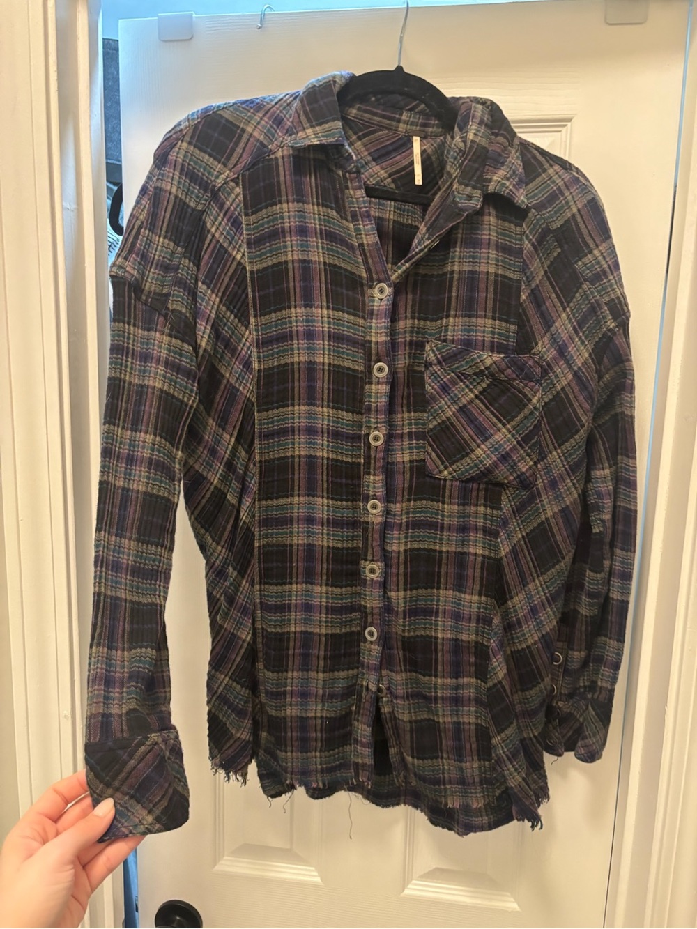 Free People Purple Plaid Button-Up Shirt